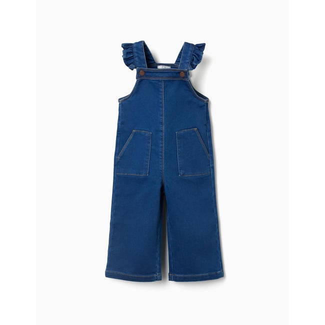 Salopette à jambe large en jean avec poches bleu <span itemprop=