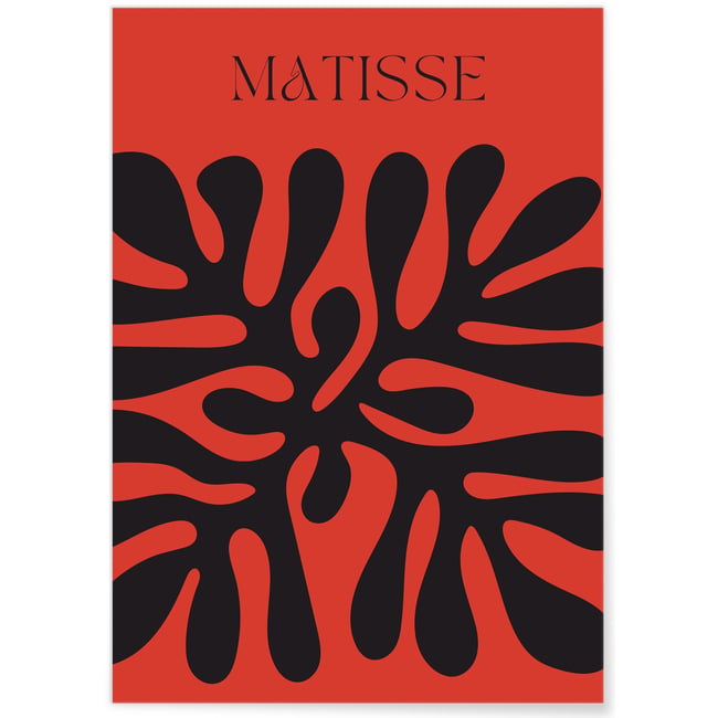 Affiche Matisse minimaliste – Motif organique noir et rouge Couleur blanc <span itemprop=