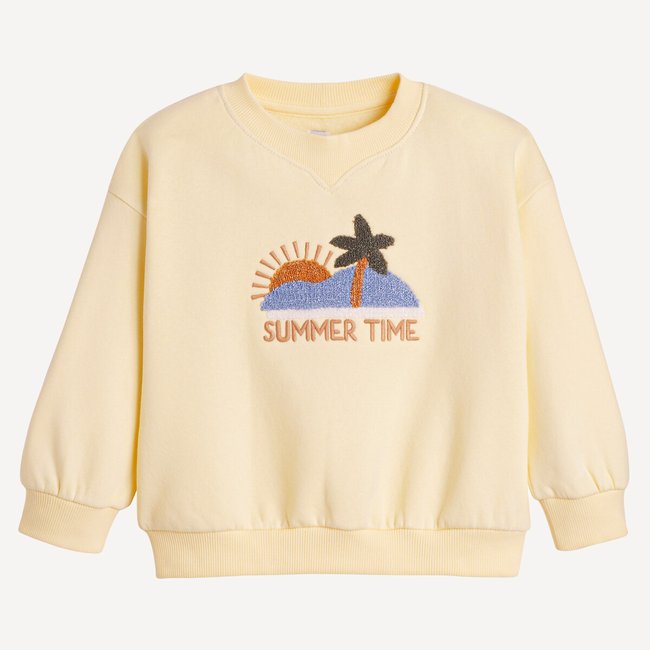 Sudadera de felpa con cuello redondo y bordado amarillo <span itemprop=