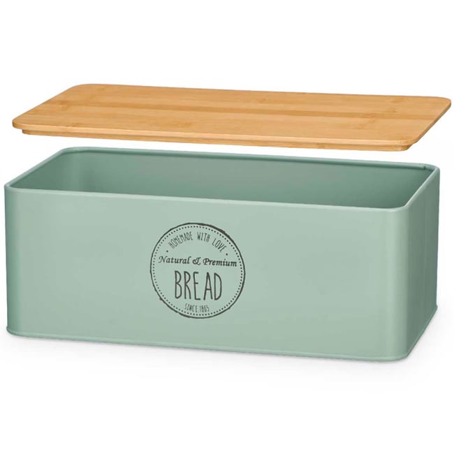 Boîte à pain métal vert et bambou 18x33x12.6cm Couleur v002239 <span itemprop=