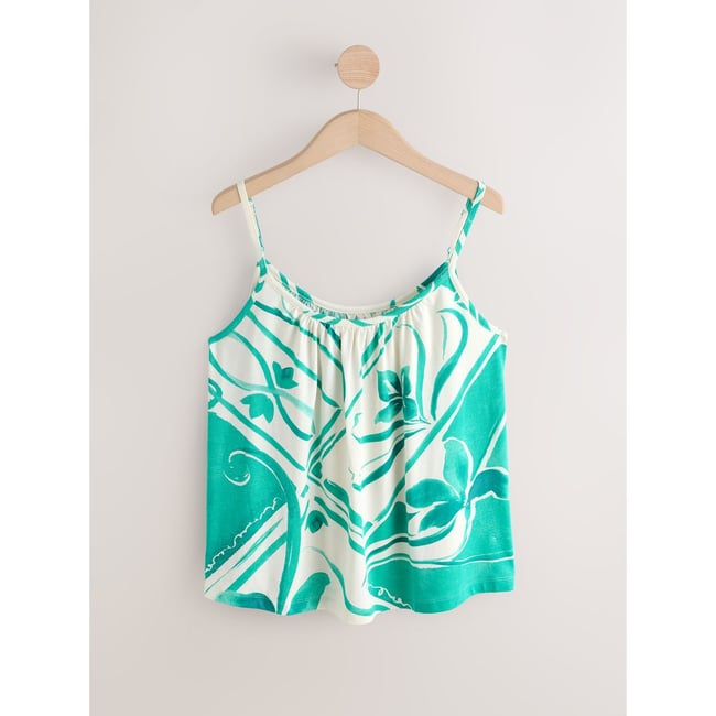 Débardeur en modal tencel™ mélangé imprimé floral bleu sarcelle/écru <span itemprop=