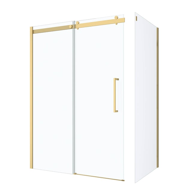 Porte de douche coulissante en verre trempé doré <span itemprop=