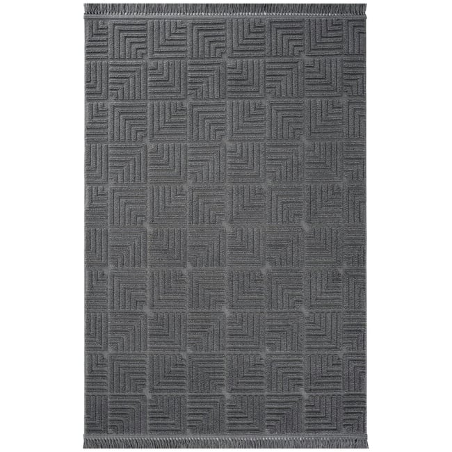 Tapis de salon 120x180 motifs carrés ISTANBUL Couleur gris foncé <span itemprop=