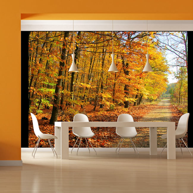 Papier peint intissé panoramique Paysage Beech forest Couleur vert <span itemprop=