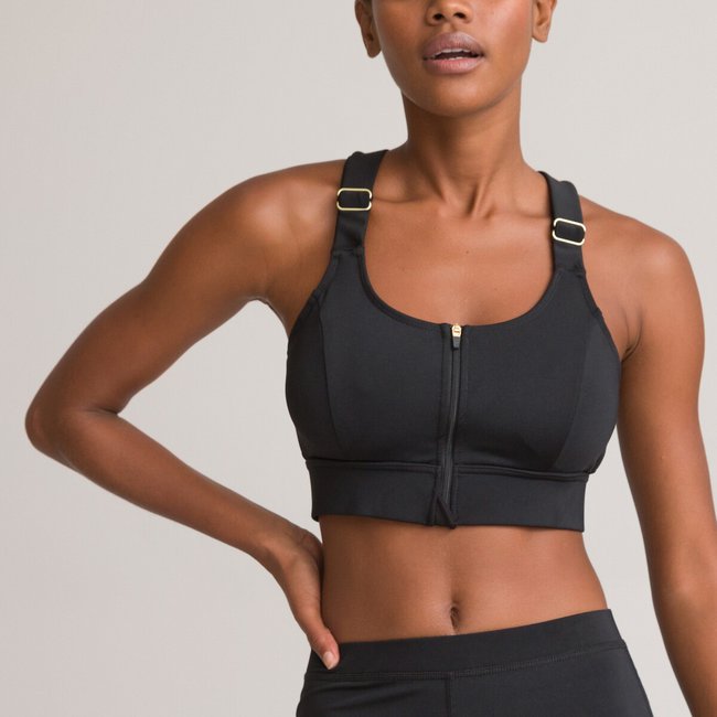 Brassiere sportivo con cerniera nero La Redoute Collections La Redoute