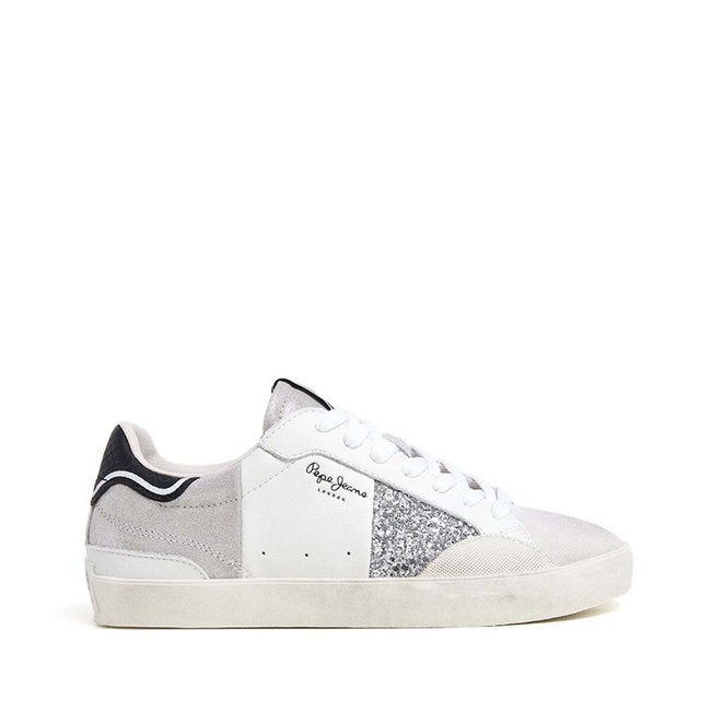 Baskets En Cuir Avec Détails Paillettés argent <span itemprop=