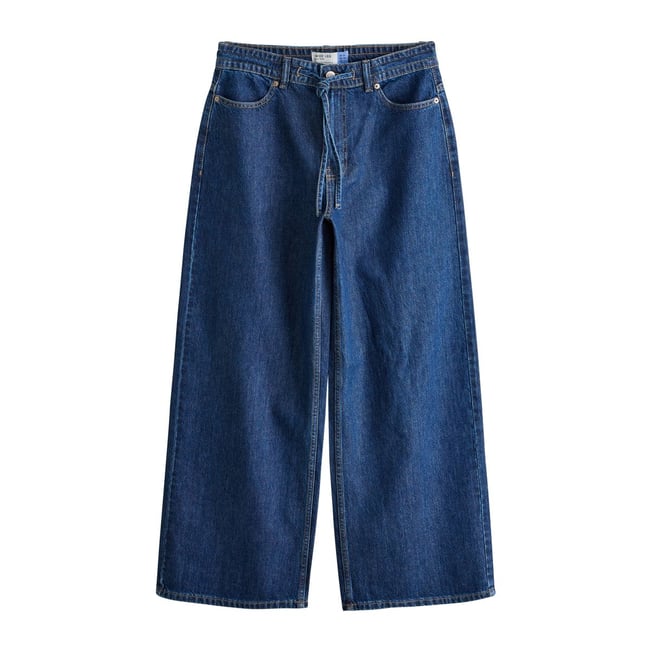 Jean large à cordon de serrage bleu foncé <span itemprop=