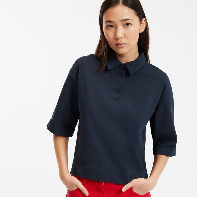 Camiseta de manga corta y cuello polo azul marino <span itemprop=