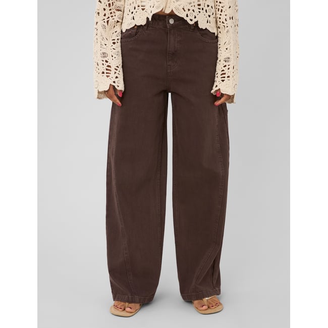 Jean wide leg marron foncée <span itemprop=