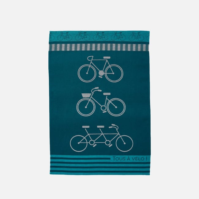 Torchon jacquard en coton EN SELLE bleu <span itemprop=
