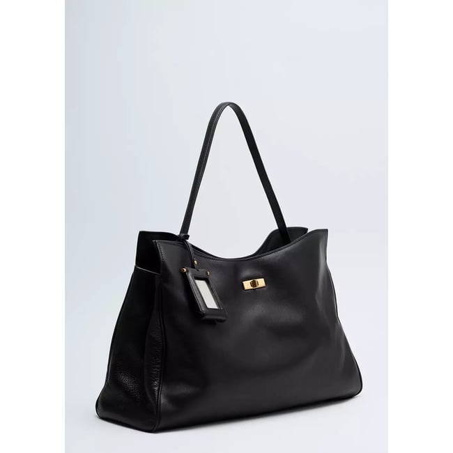 Sac cabas en cuir avec breloque et miroir noir <span itemprop=