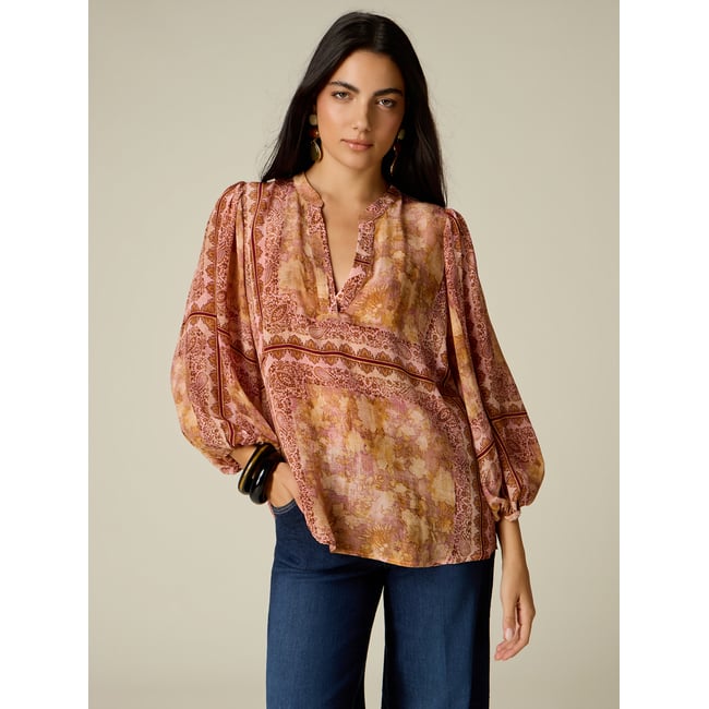 Blouse à motifs avec manches ballon orange soleil <span itemprop=