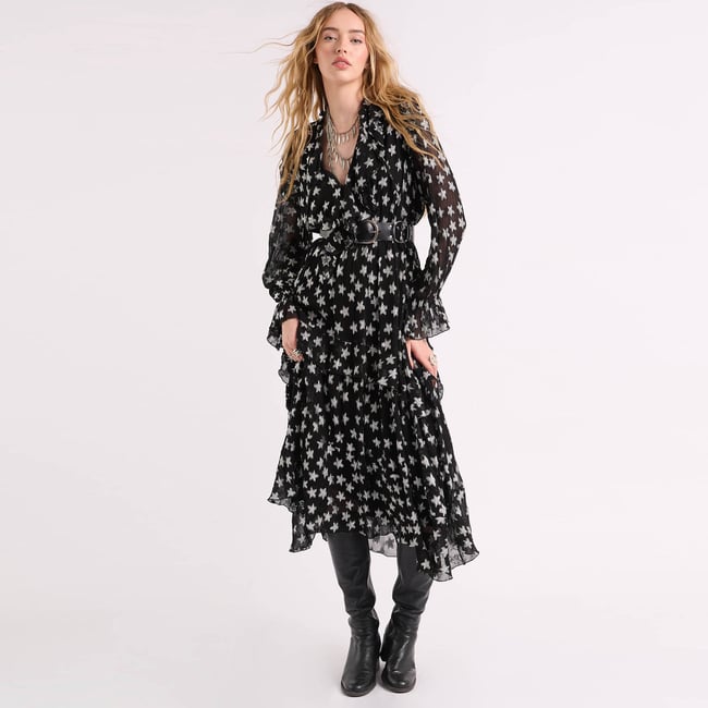 Robe longue à motifs etoiles CELESTA noir <span itemprop=