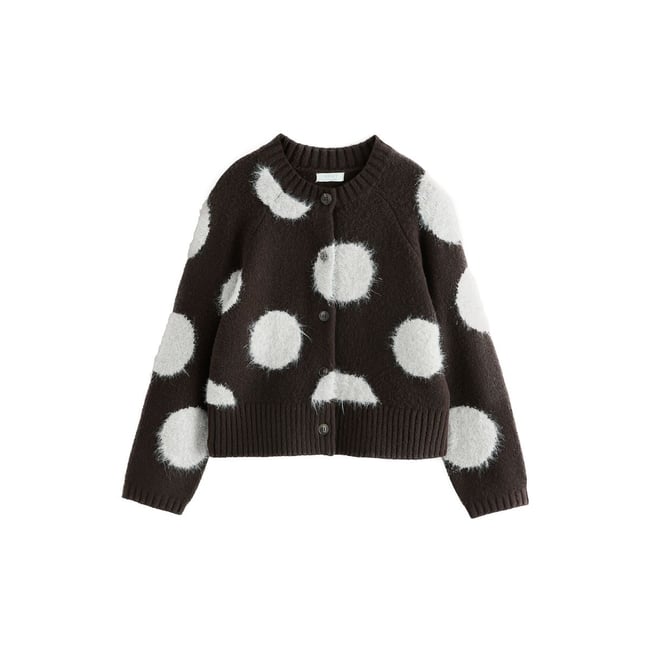 Cardigan en tissu scintillant tache brune <span itemprop=