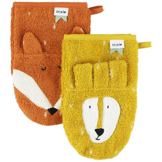 Lot de 2 gants de toilette orange, jaune, blanc <span itemprop=