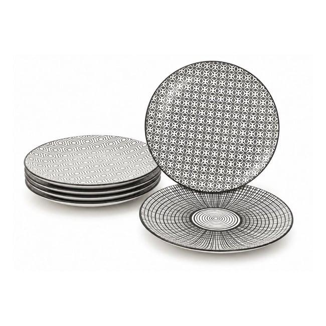 Lot de 6 grandes assiettes, KOMAE Couleur noir <span itemprop=