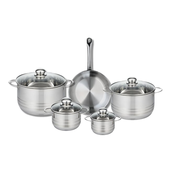 Batterie 1 poêle 24cm + 4 faitouts 12/14/20/24cm PROFI BRILLANT gris <span itemprop=