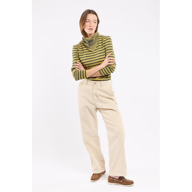 Pantalon large velours côtelé - coton et lin beige chiné <span itemprop=
