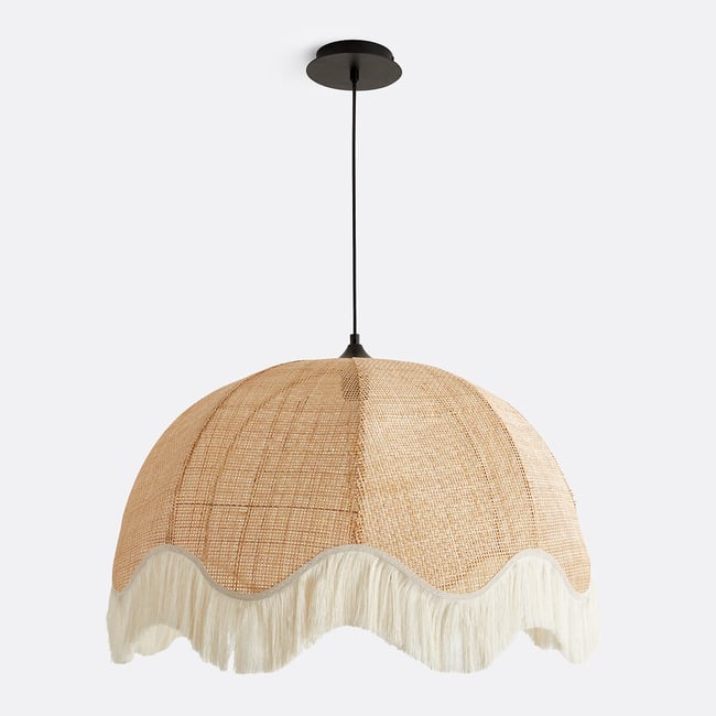 Suspension frangée en rotin Ø69 cm, Daphné Couleur naturel/écru <span itemprop=