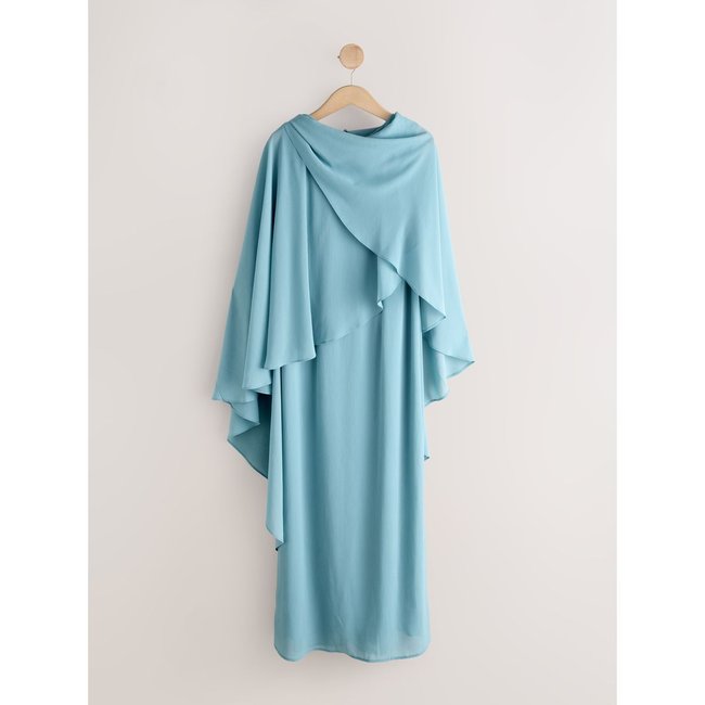 Robe longue effet cape bleu <span itemprop=