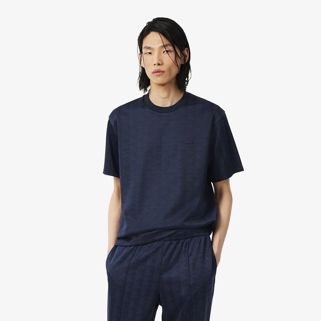 Tone-On-Tone Monogram Jacquard T-Shirt, navy blue, LACOSTE