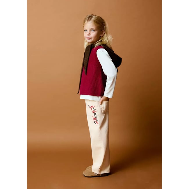 Jean droit avec motif floral brodé écru <span itemprop=