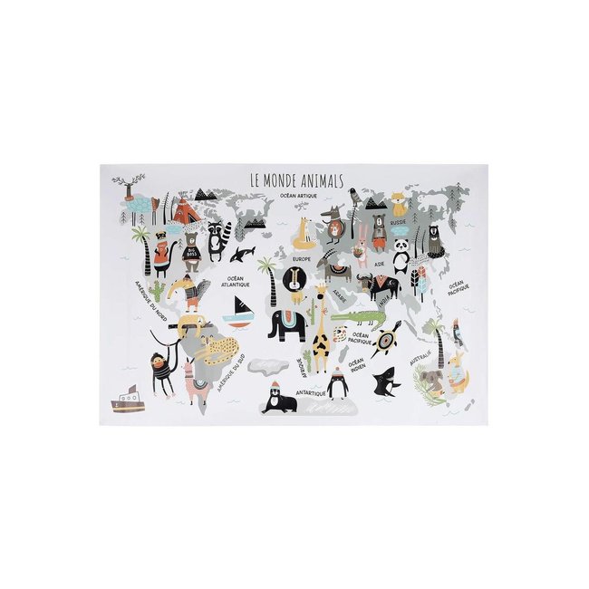 Sticker mural Mappemonde 90x60 cm Couleur continents gris <span itemprop=