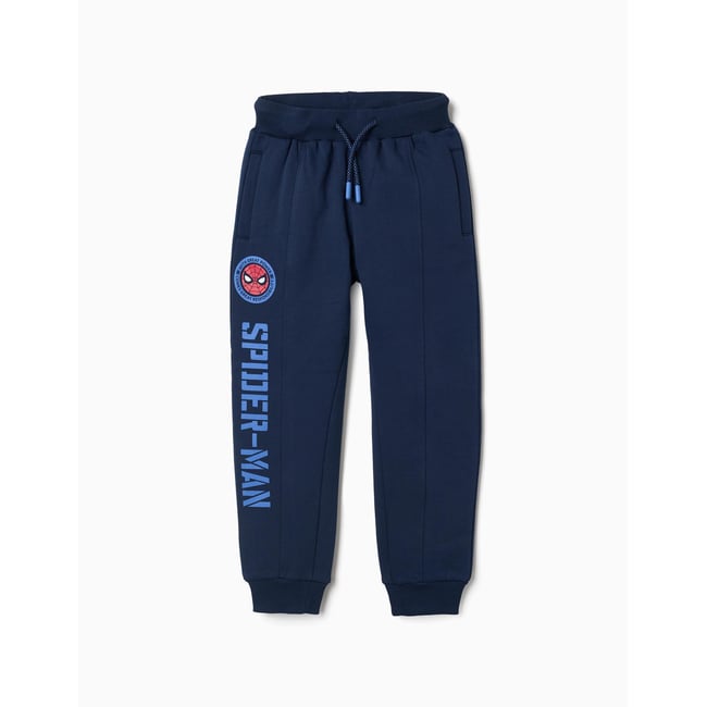 Pantalon de jogging en coton peigné avec imprimé Spider-Man et cordon bleu foncé <span itemprop=