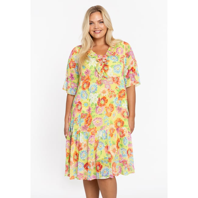 Robe imprimé / imprimée floral vert vif <span itemprop=