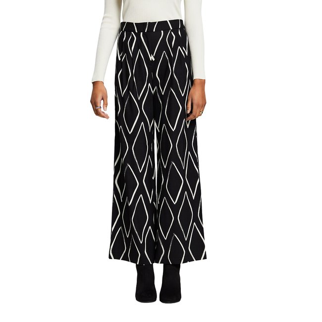 Weite Hose mit Printmuster & geradem Bein schwarz <span itemprop=