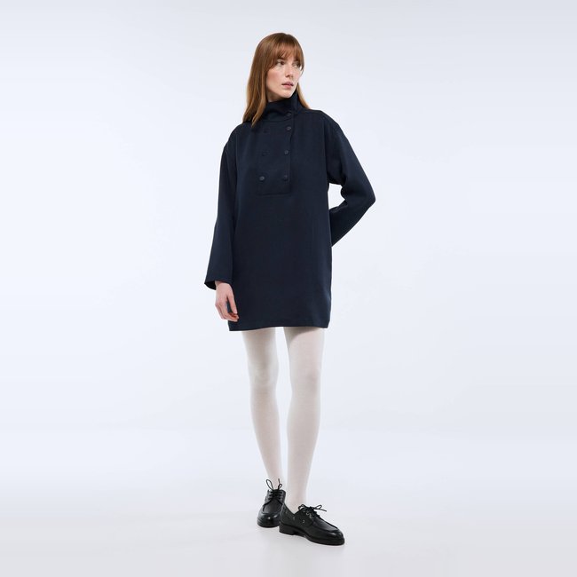 Robe courte col montant unie marine <span itemprop=