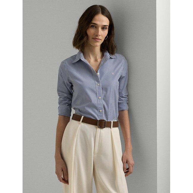 Chemise rayée manches longues bleu/blanc <span itemprop=