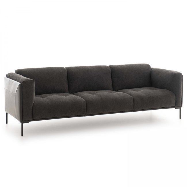 Canapé en cuir et tissu chiné 4 places, BERN Couleur noir <span itemprop=