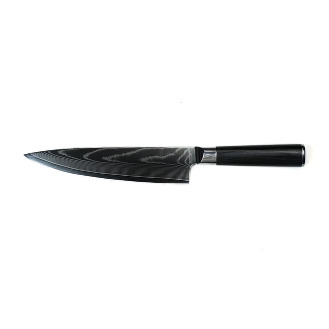 Couteau de chef noir damas 34cm avec étui - 