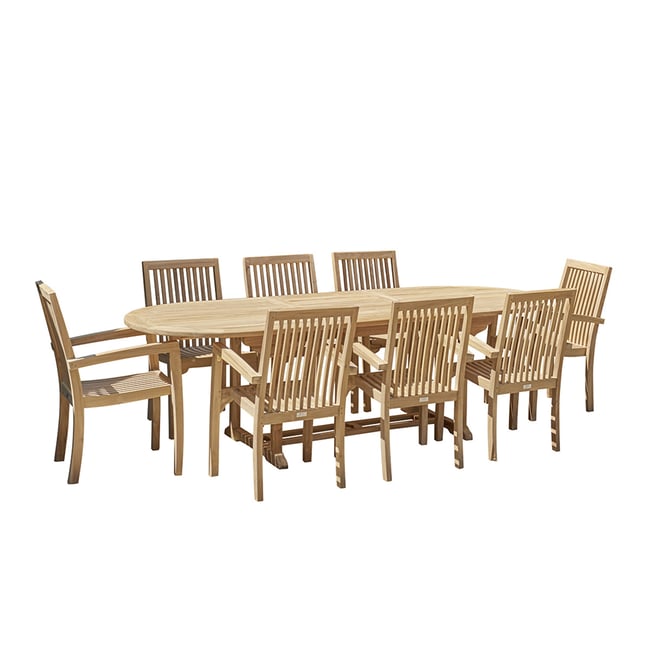 Salon de jardin en teck massif extensible 8/10 places  MIDLAND naturel <span itemprop=