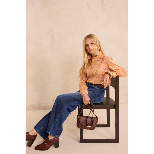 Blouse imprimée fleur à manches longues en coton DOUCE ocre <span itemprop=