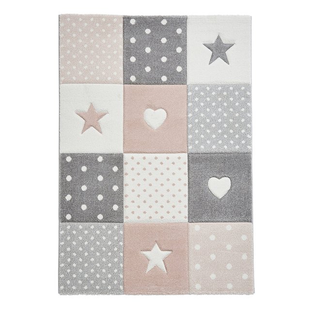 Kids Spots, Stars and Hearts Patchwork Patterned Rug, pink, SO'HOME