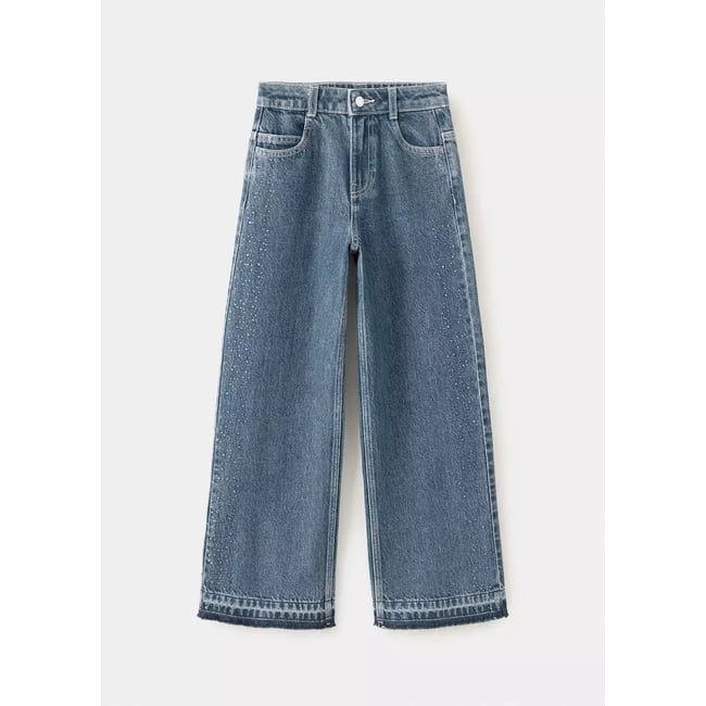 Jean droit détail strass bleu foncé <span itemprop=