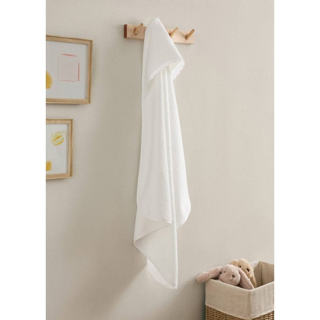 Drap de bain enfant à capuche broderie à fleurs blanc <span itemprop=