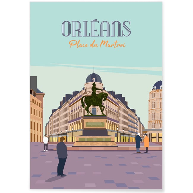 Affiche ville Orléans - Place du Martroi Couleur blanc <span itemprop=