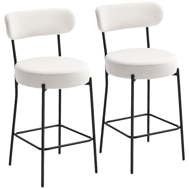 Tabouret de bar Tissu bouclette Crème Couleur crème <span itemprop=