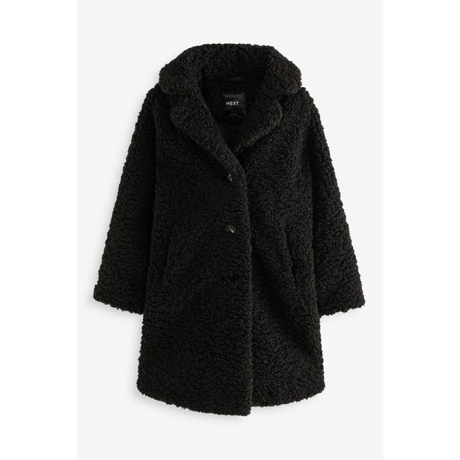 Manteau long en polaire effet pelucheux noir <span itemprop=