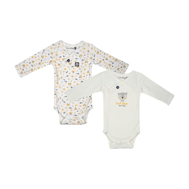 Lot de 2 bodies irwan ouverture devant naissance jaune <span itemprop=