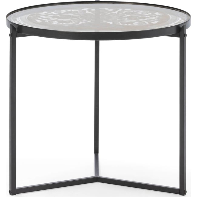 Table à café ronde en verre et métal Couleur doré et noir <span itemprop=