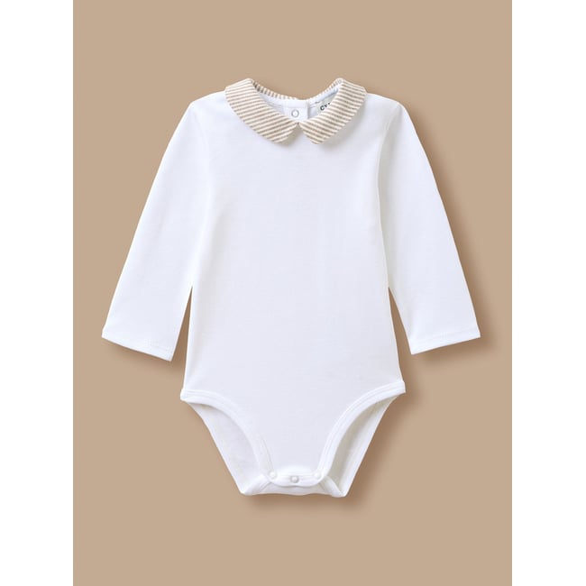Body col rayé rayure marron/ecru <span itemprop=