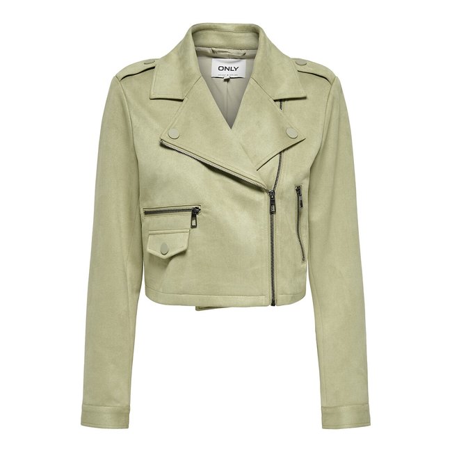Blouson motard simili polyester vert kaki <span itemprop=