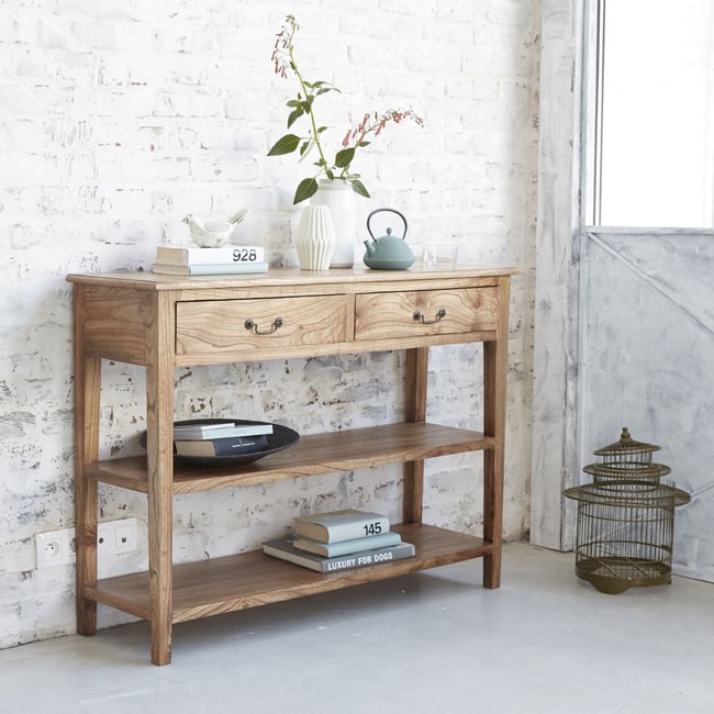 Console en bois massif 120 cm 2 tiroir  SIMONE Couleur naturel <span itemprop=