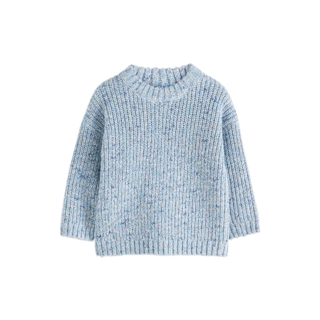 Pull ras du cou en maille torsadée bleu <span itemprop=