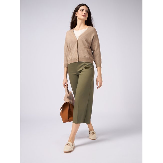 Pantalon raccourci réalisé en satin de coton mélangé verde militare <span itemprop=