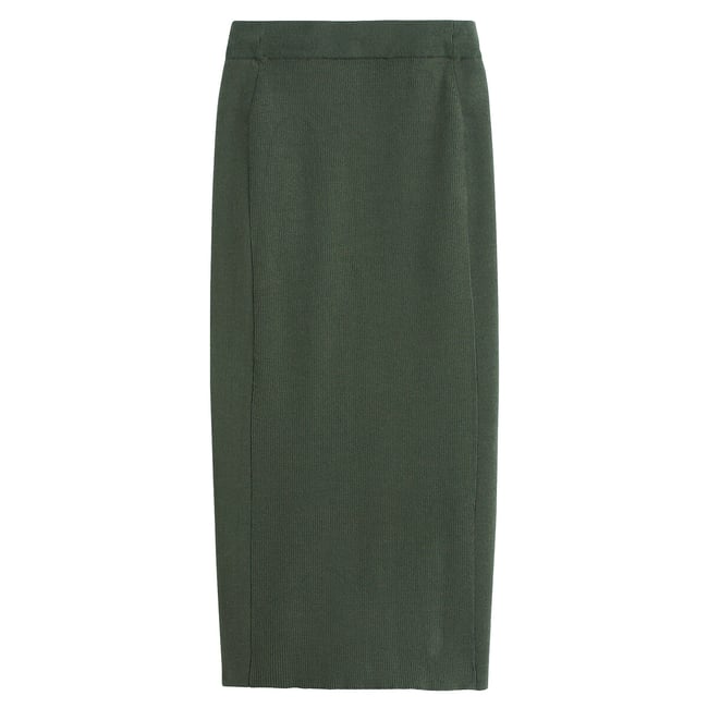 Jupe tube longue, en maille tricot  vert kaki <span itemprop=